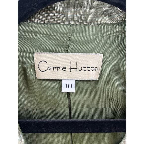 Carrie Hutton Womens Blazer Jacket Green Stripe Buttons Double Breasted 10 New - Picture 9 of 9